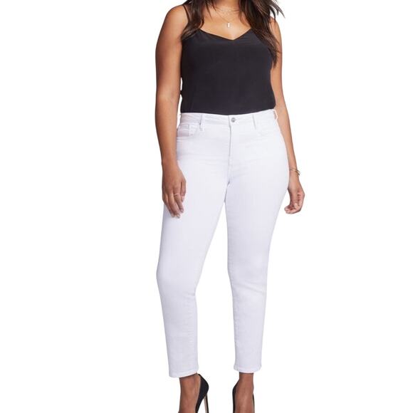 NYDJ White Denim Jeans Lift Tuck Technology Straight Cut Mid Rise Size 14 NWT - Picture 1 of 9